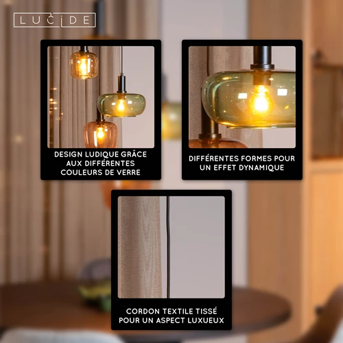 Lucide ILONA - Suspension - 3xE27 - Noir - USP